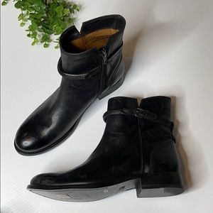 Frye Black Leather Ankle Boot with Strap & Buclke (8)